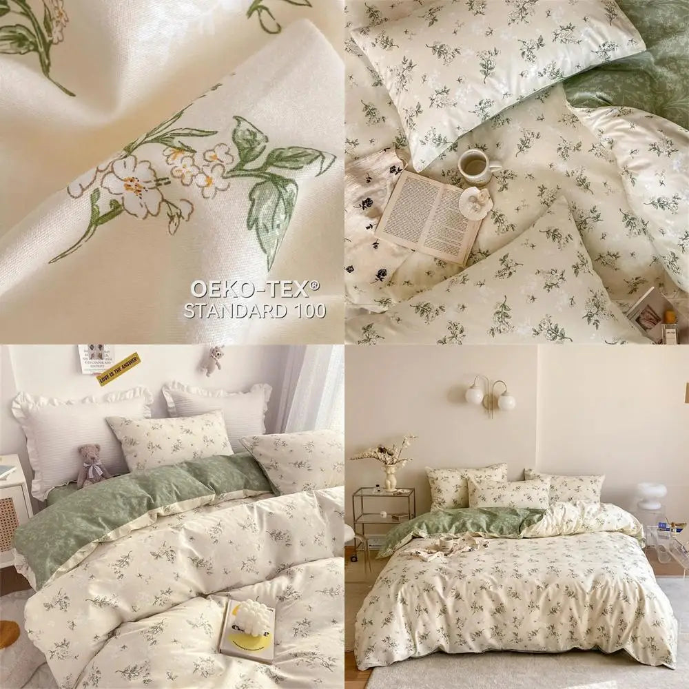King Size Green Floral Bedding Set