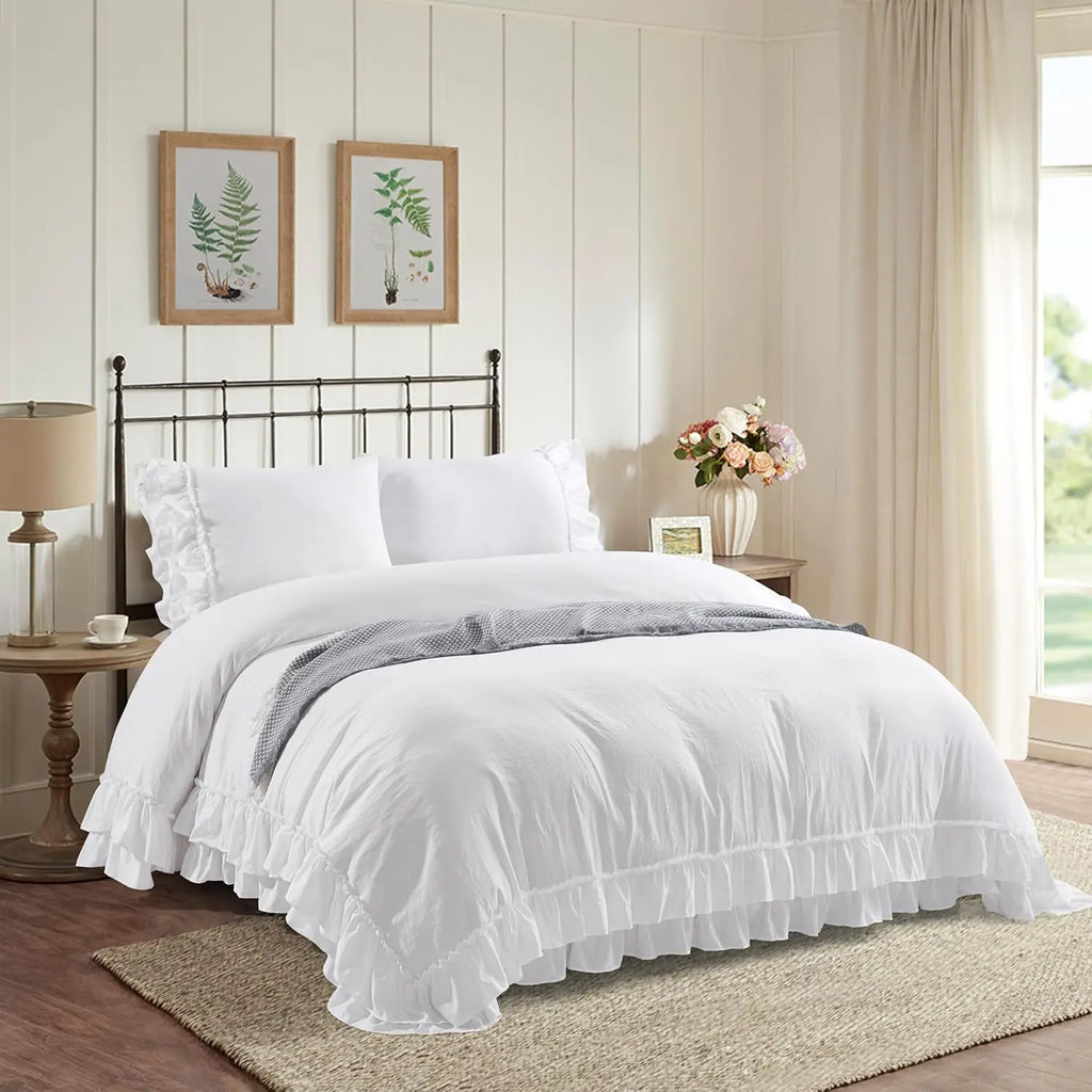 3 Piece Ruffled Duvet Cover Set Queen
