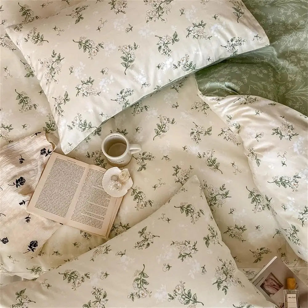 King Size Green Floral Bedding Set