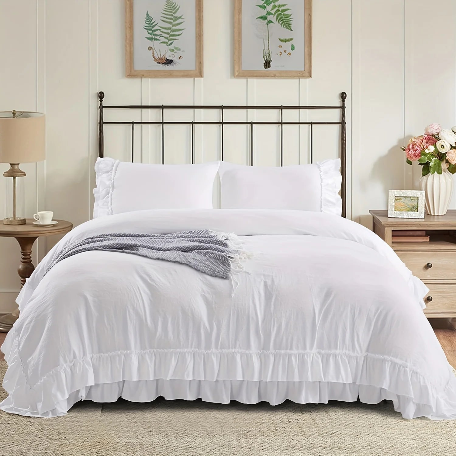 3 Piece Ruffled Duvet Cover Set Queen