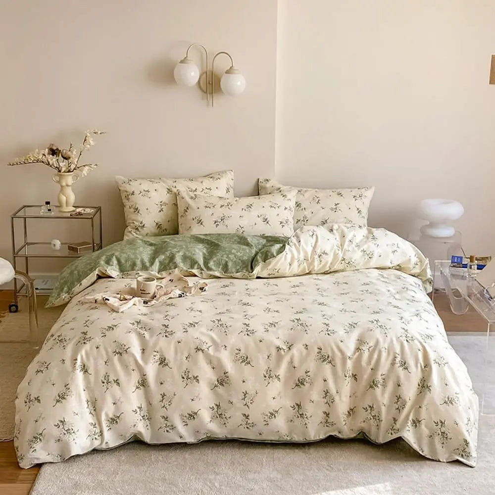 King Size Green Floral Bedding Set