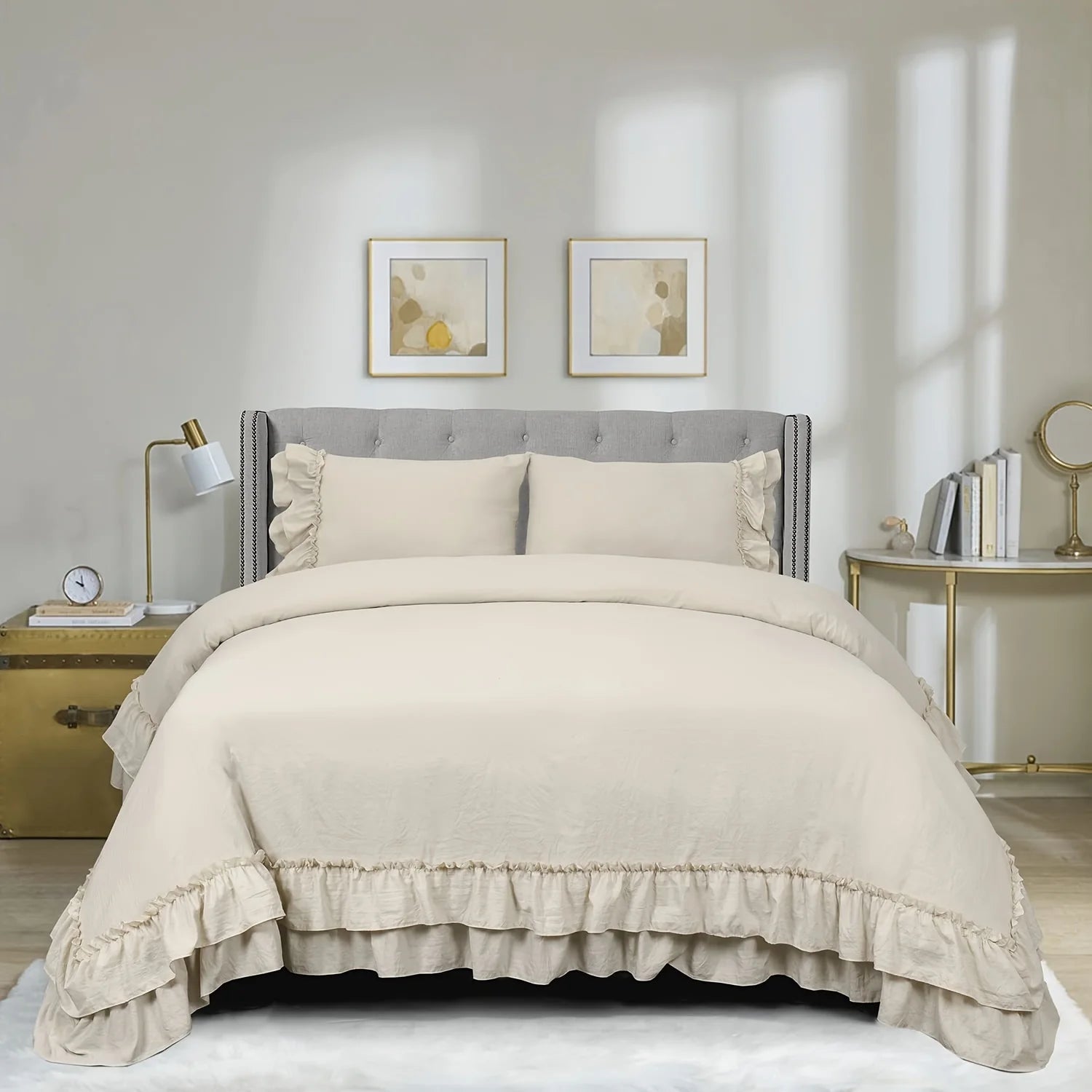 3 Piece Ruffled Duvet Cover Set Queen